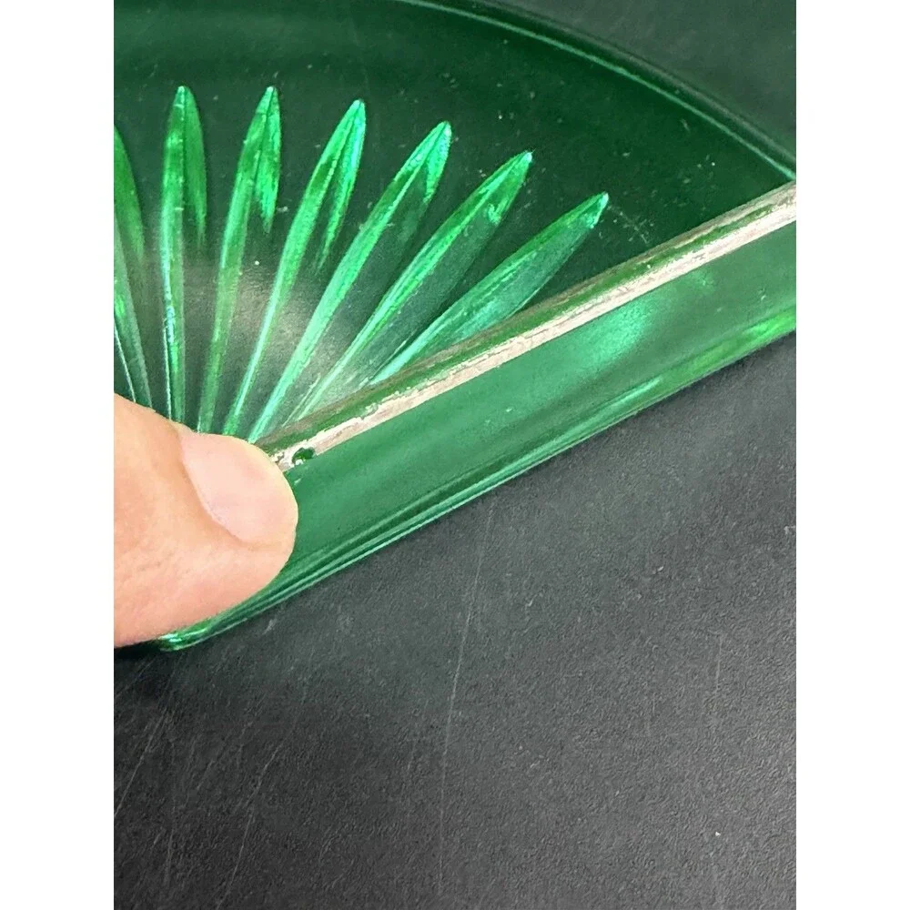 Vintage Green Depression Uranium Glass 4 Piece Large Silver Divided Dish Glow